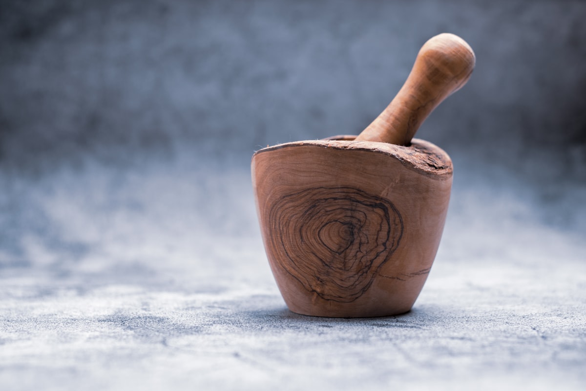 Ayurvedic study — mortar and herbs